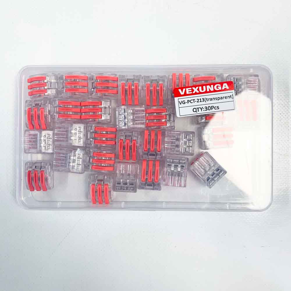 Connection terminal 3 ports cable connector transparent 250V 32A quick connection terminals lever terminal 0.08-4.0 mm² conductor terminal 30 pieces