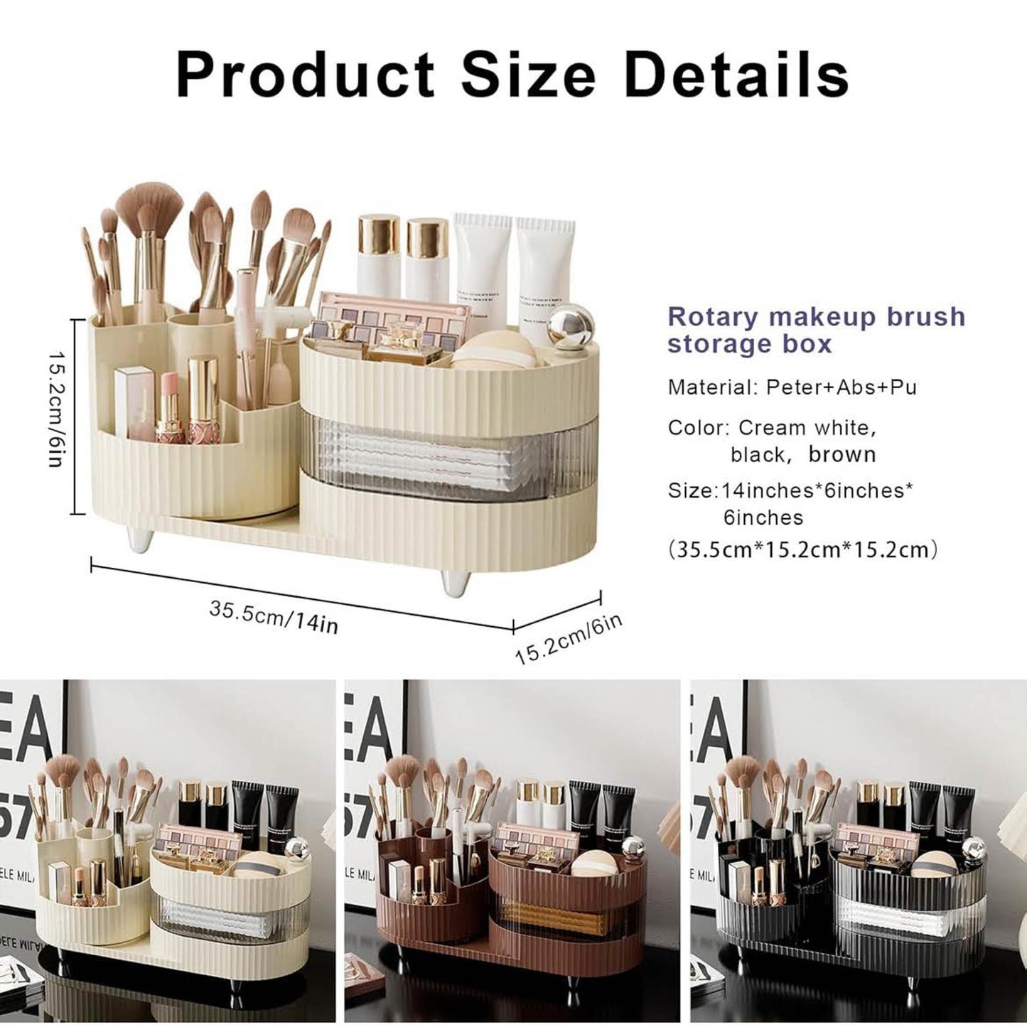 360° Kosmetik Organizer, drehbar, 3 Schichten, 2-in-1 für Make-up & Skincare, ideal für Bad und Schlafzimmer.