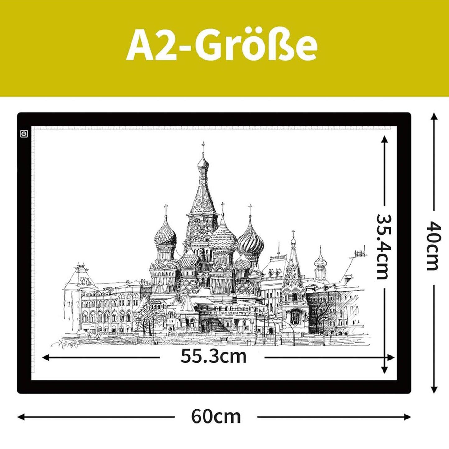 Elice A2 LED Leuchttisch, 12V 2A, Leuchtplatte, 7mm dünn, 3 Helligkeitsstufen, ideal für Diamond Painting, Zeichnen und Animation.