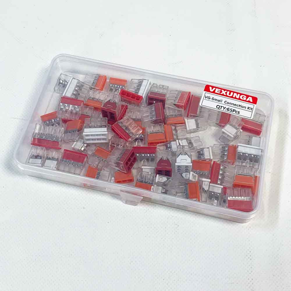 Terminal set assortment 65 pieces plug-in terminals connection terminal power connector terminal quick connection terminals 20x 2-wire 20x 3-wire 10x 4-wire 5x 5-wire 5x 6-wire 5x 8-wire Suitable for DIY