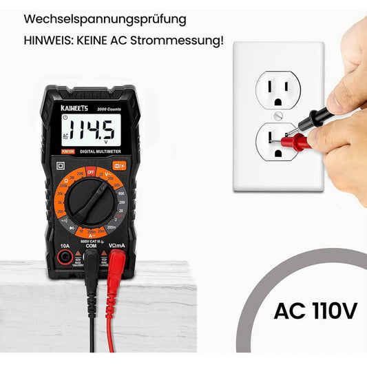 KAIWEETS KM100 Digital Multimeter, Spannungsmesser, AC/DC Spannung, DC Strom, Durchgang, Widerstand, Diode