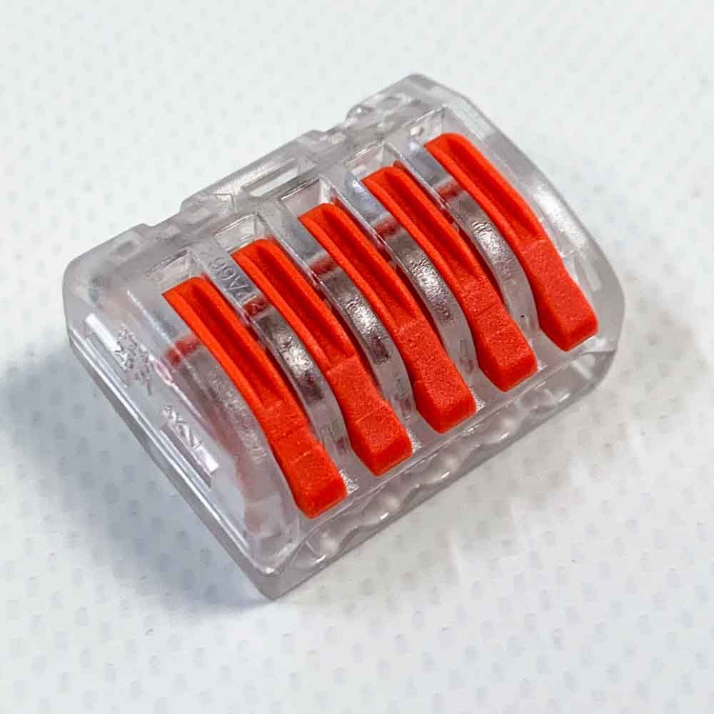 Cable connector 5 ports transparent connection terminal 250V 32A quick connection terminals 0.08-4mm² 5 conductor terminal with lever 25 pieces