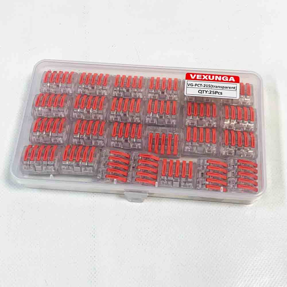 Cable connector 5 ports transparent connection terminal 250V 32A quick connection terminals 0.08-4mm² 5 conductor terminal with lever 25 pieces