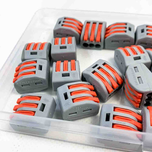 Verbindungsklemme 3 Häfen Kabelverbinder 250V 32A Kompakt Schnell Anschlussklemmen Hebelklemme 0,08-4,0 mm² Leiter Klemme 30 Stück