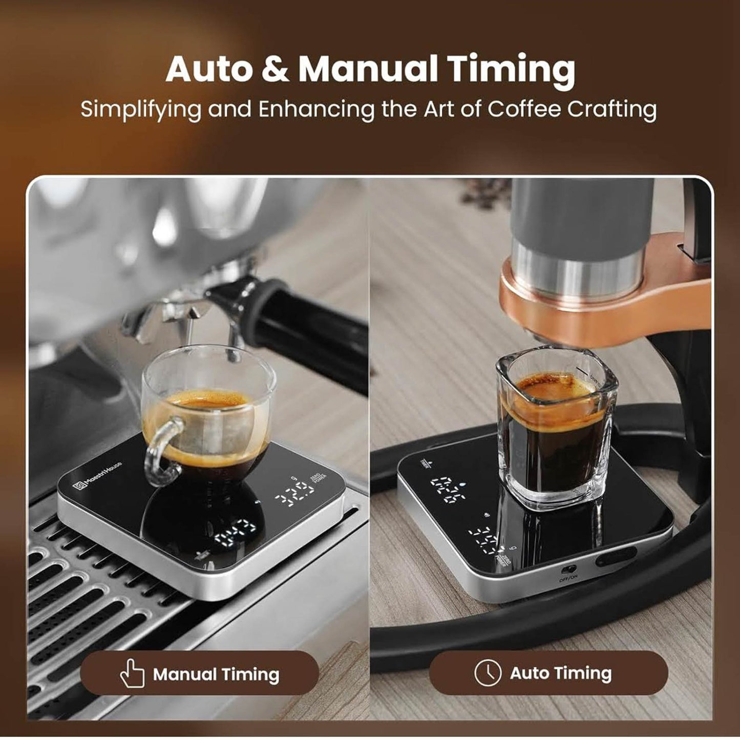 Maestri House Mini-Kaffeewaage, 2kg/0,1g, digitale Küchenwaage, wiederaufladbar, Timer, ideal für Espresso & Pour-Over.
