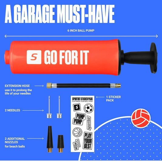Sportbit Ballpumpe, Sportballpumpe, mit 2 Nadeln, 2 Düsen, Verlängerungsschlauch, für Basketball, Fußball, Volleyball