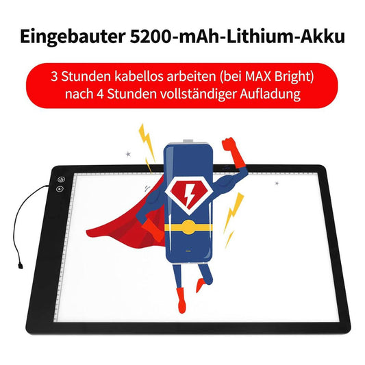 elice Wiederaufladbare A2 Leuchttisch, Batteriebetrieb, 5200mAh, 3 Lichtmodi, ultradünn, 6-stufige Helligkeit, ideal für Skizzieren.