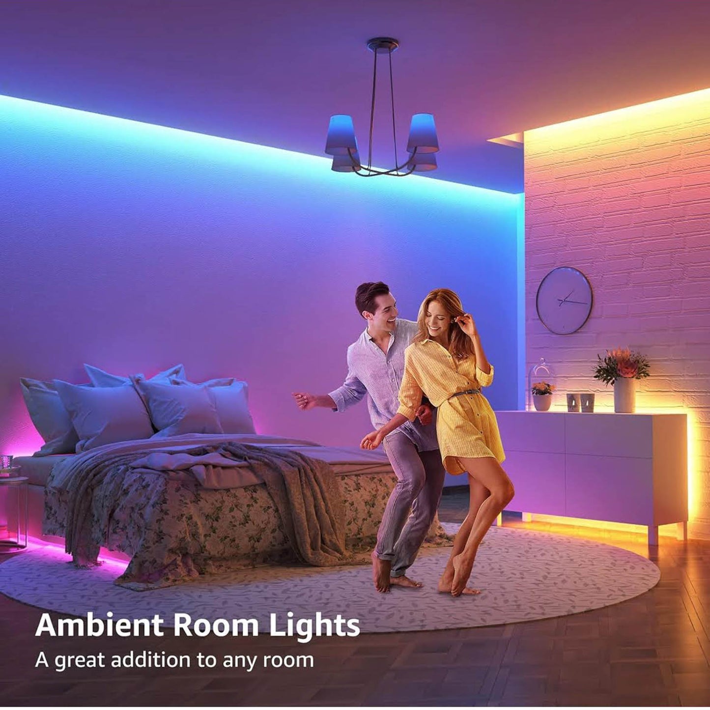 RGB LED Strip 5050, 15m, Dekorationsstreifen, 8 Modi, 20 Farben, dimmbar, inkl. Dimmer & 44-Tasten-Fernbedienung, 2x7,5m.