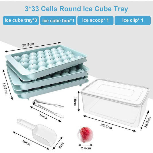 Litimkat, Runde Eiswürfelform, Eiswürfelform für Gefrierschrank, 3 blaue Schalen, Behälter mit Deckel, ideal für Bier, Kaffee, Saft.