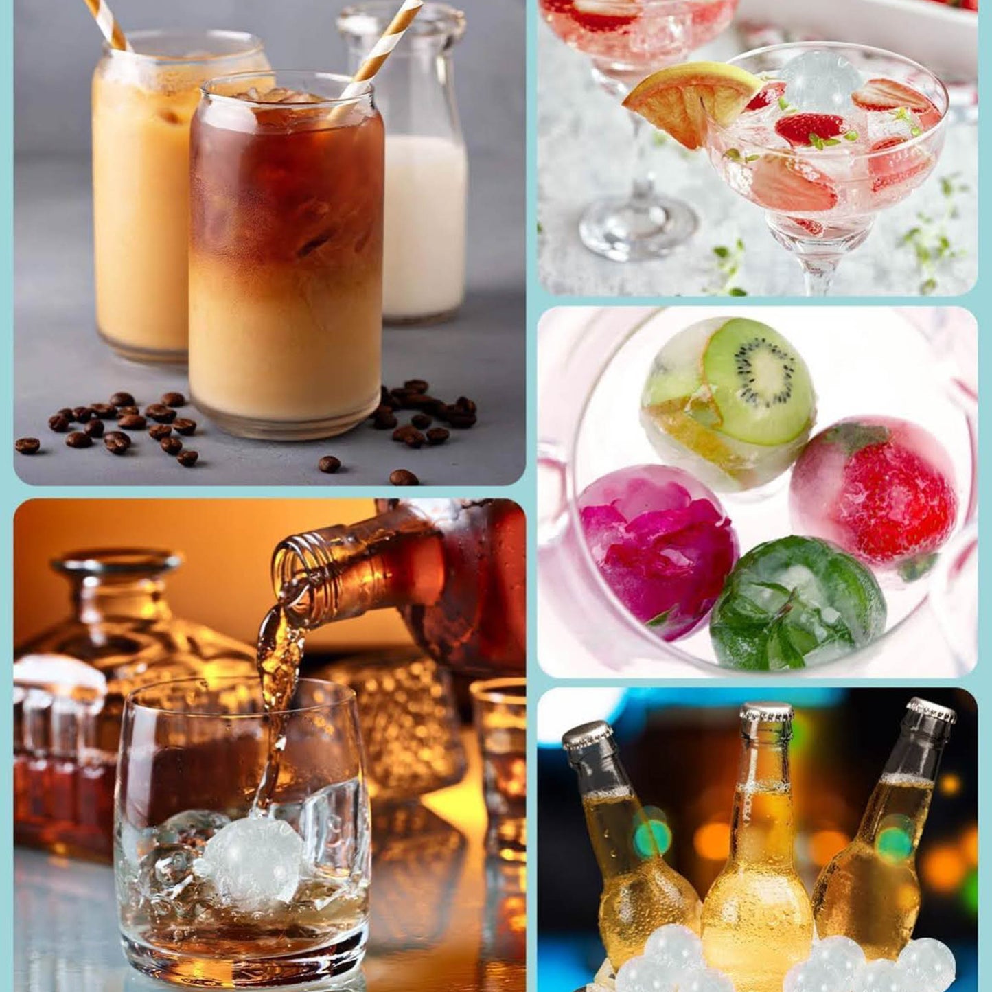 Litimkat, Runde Eiswürfelform, Eiswürfelform für Gefrierschrank, 3 blaue Schalen, Behälter mit Deckel, ideal für Bier, Kaffee, Saft.