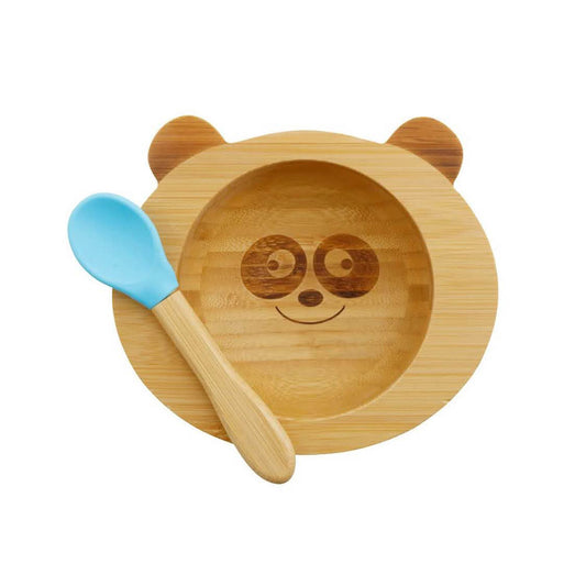 Biozoyg Panda Bär Set, Bambusschüssel, Schalen mit Saugbecher, Löffel, ideal für Kinder, Müsli Bowl, nachhaltig.