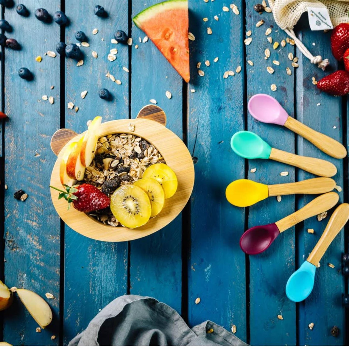 Biozoyg Panda Bär Set, Bambusschüssel, Schalen mit Saugbecher, Löffel, ideal für Kinder, Müsli Bowl, nachhaltig.