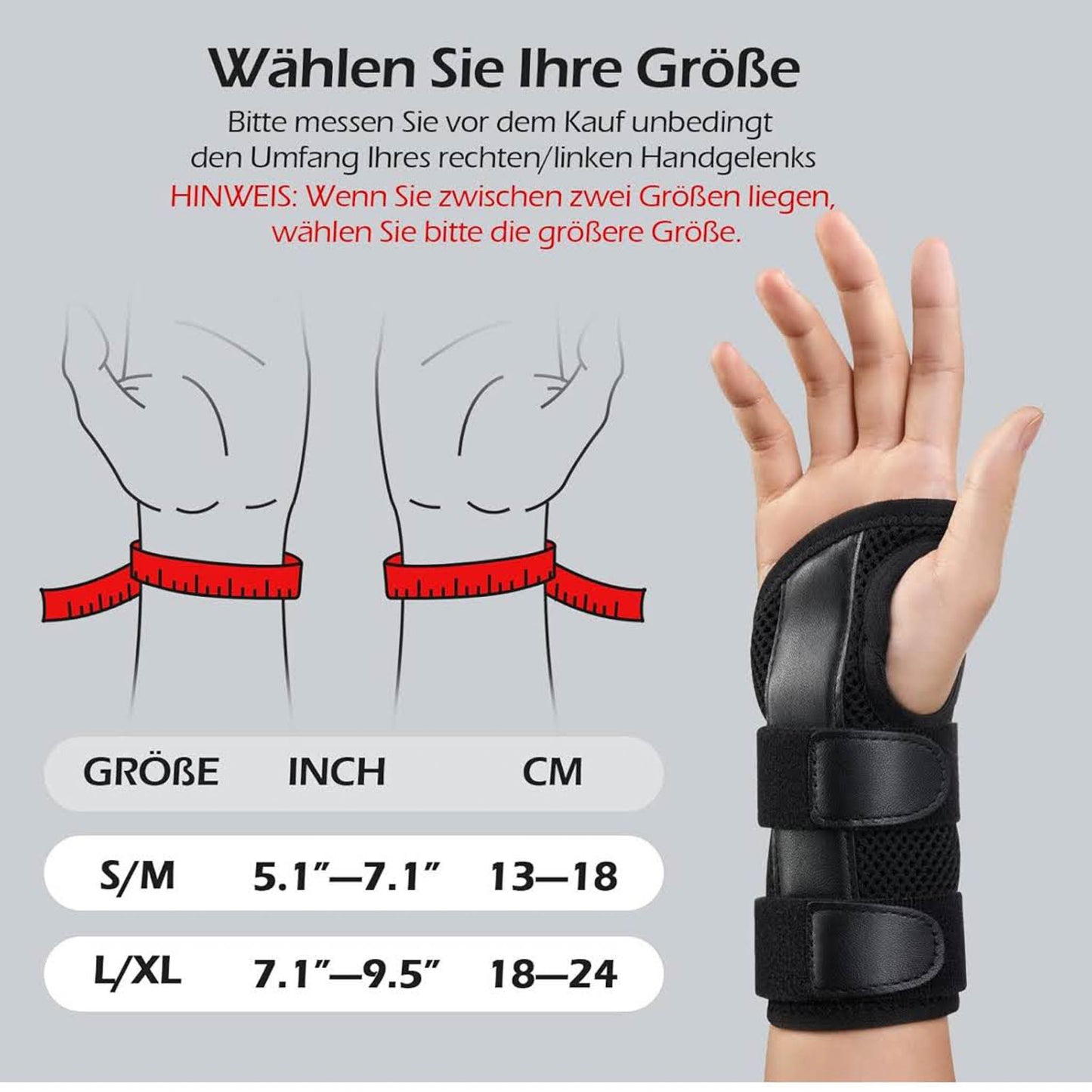FREETOO Handgelenkbandage, verstellbar, für Tag und Nacht, 3 Schienen, ( Linke Hand / L/XL)