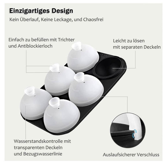 Eiswürfelform Kugel Silikon, 5cm, Faltbar, Auslaufsicher, BPA Frei, Runde Eiskugelform