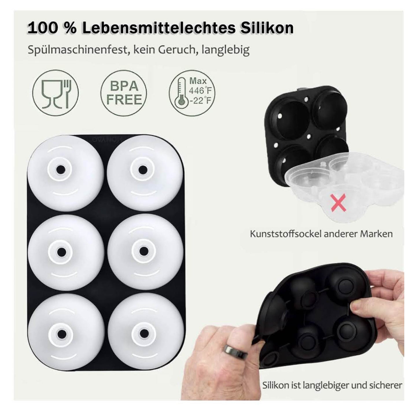 Eiswürfelform Kugel Silikon, 5cm, Faltbar, Auslaufsicher, BPA Frei, Runde Eiskugelform