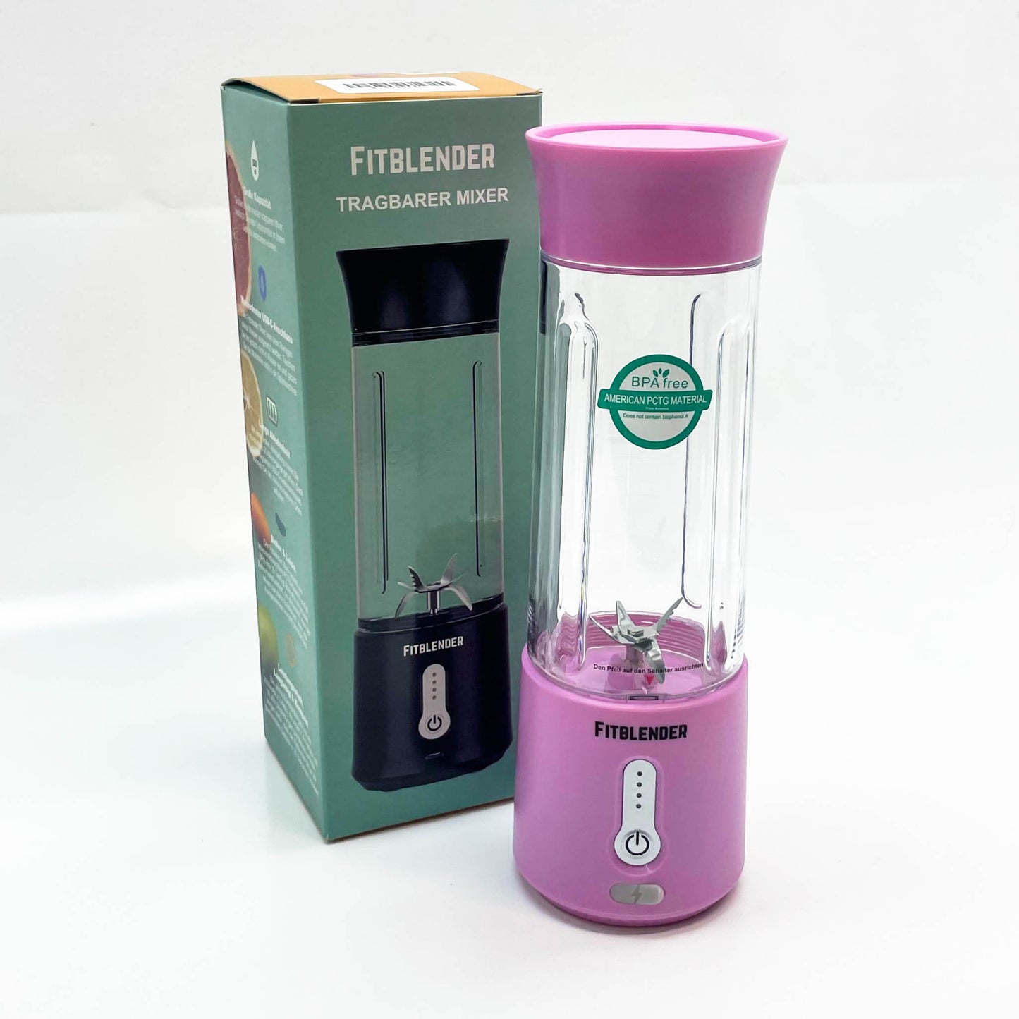 FITBLENDER tragbarer Mixer, 500ml, 2000 mAh, 7,4V, helllila, kompakt und leistungsstark für Smoothies und Shakes.