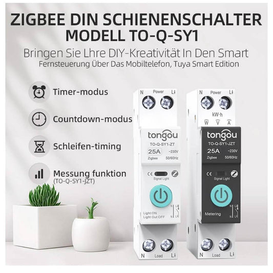 TONGOU DIY Zigbee Schalter, 25A Smart Relais, Alexa & Google Assistant kompatibel, App Steuerung, Messung, Sprachsteuerung