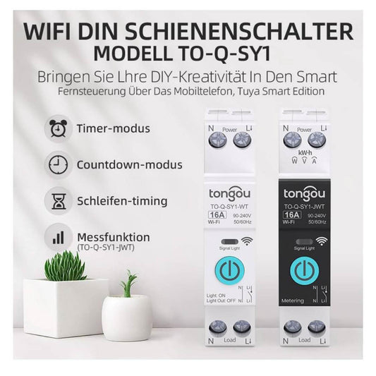 TONGOU Smart Life WIFI 1P Hutschiene Schalter 16A, Smart Home, Fernbedienung, Metering, TUYA APP, DIY Idee