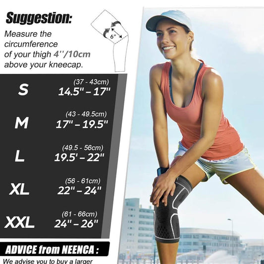 NEENCA Sport-Kniebandage 2er-Pack S Grau atmungsaktive Kompressions-Patella-Kniestütze für Meniskusriss Arthrose Rehabilitation Laufen Fußball