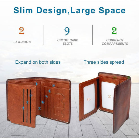 Conisy Herren Portfolio, klassische Lederbrieftasche, RFID-Blockierung, kleine Herrenbrieftasche, braun