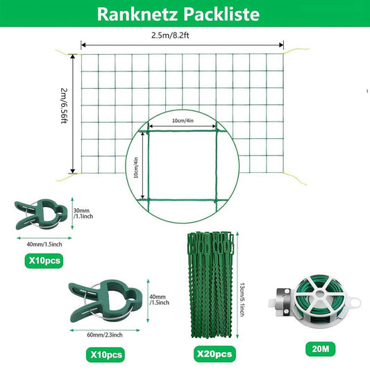 ANYUNKEY Premium Ranknetz 2,5x2m, Rankhilfe für Gurken & Tomaten, inkl. Clips & Pflanzenbinder, UV-beständig, reißfest.