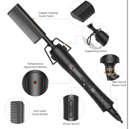 UMIGA Heißer Kamm, Elektrische Bürste, Kupfer, Schwarz, schnelles Glätten, Temperaturregelung, Anti-Statik.