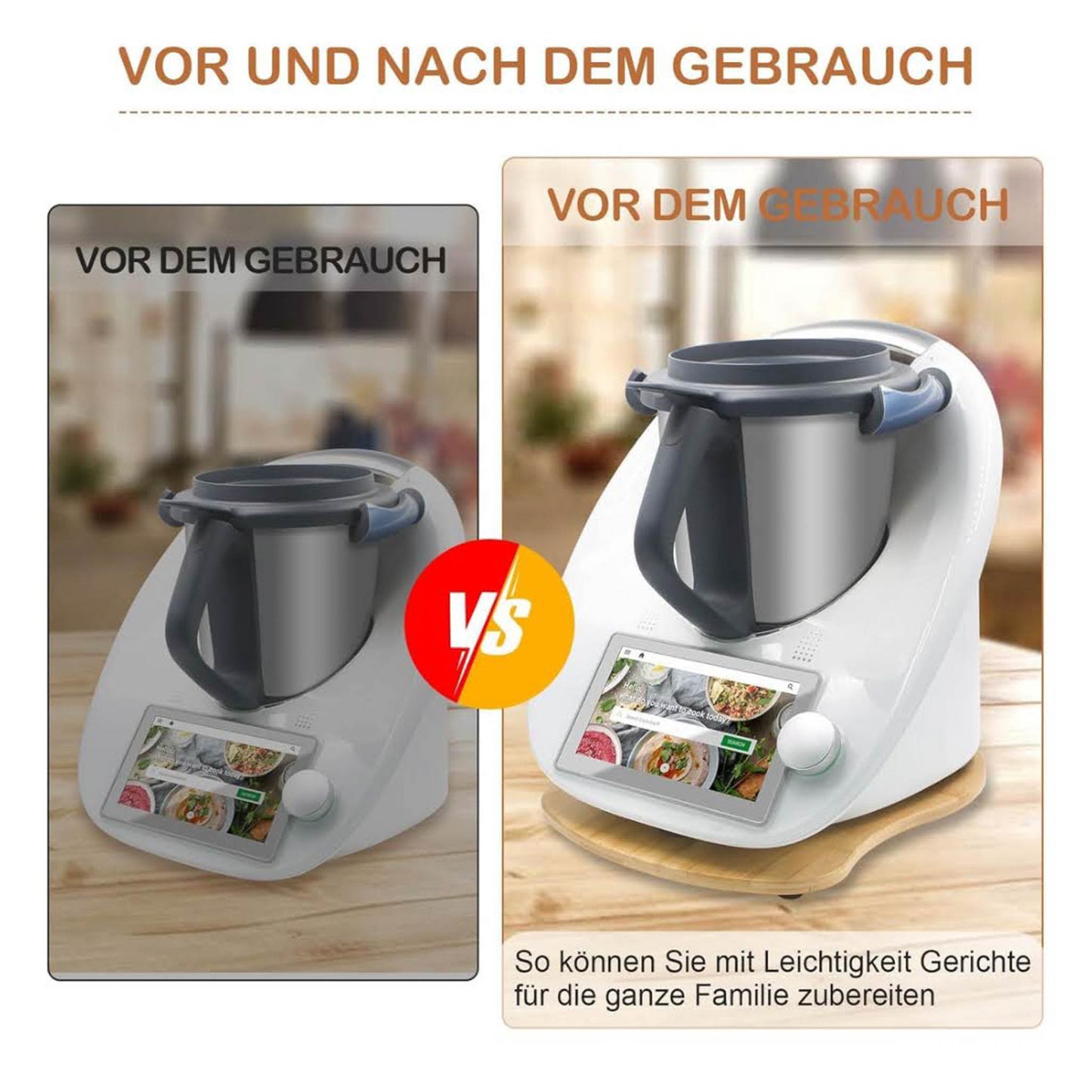 Gleitbrett für Thermomix TM6 TM5, Bambus, Rollbrett, schnelles Bewegen, Zubehör für Vorwerk Küchenmaschine