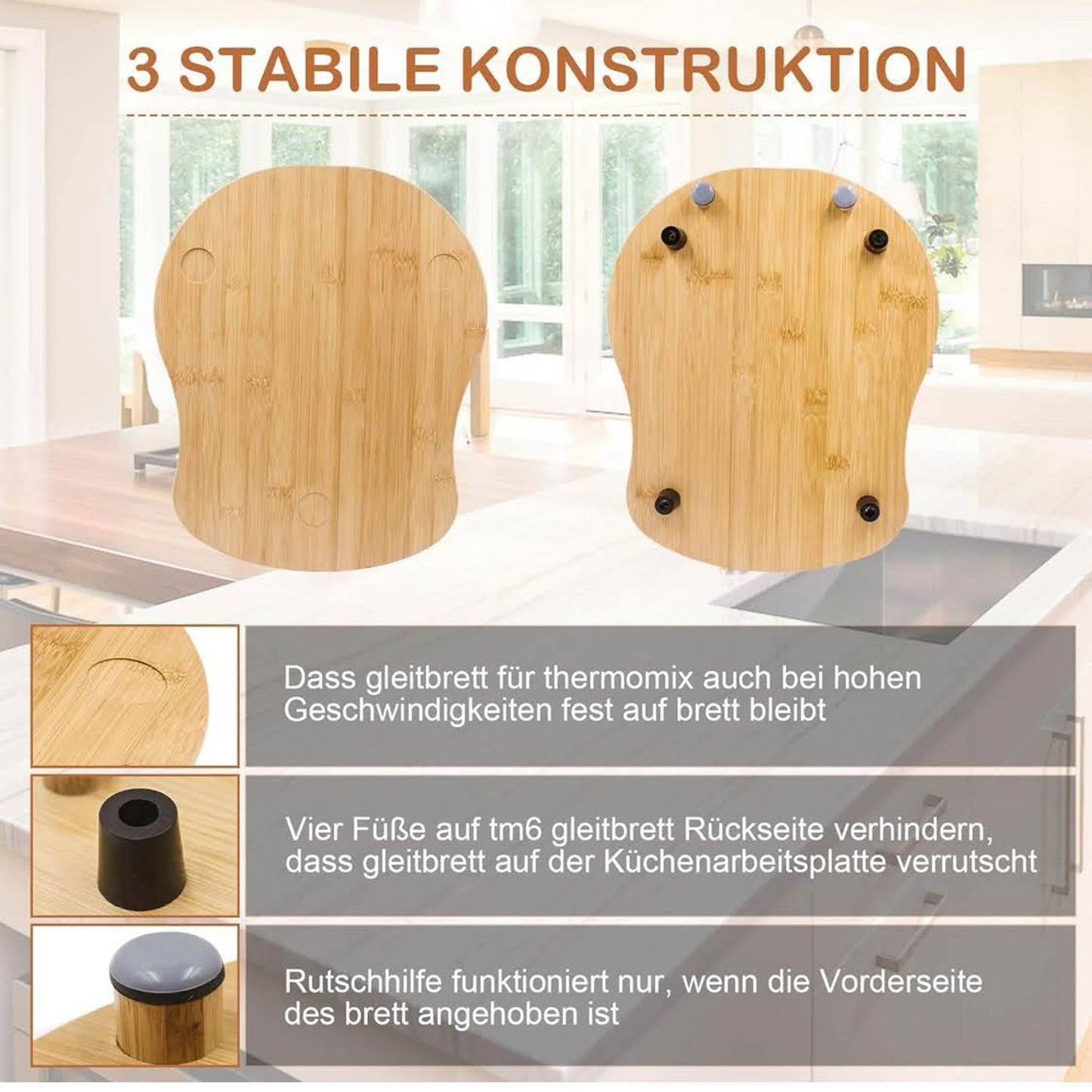 Gleitbrett für Thermomix TM6 TM5, Bambus, Rollbrett, schnelles Bewegen, Zubehör für Vorwerk Küchenmaschine
