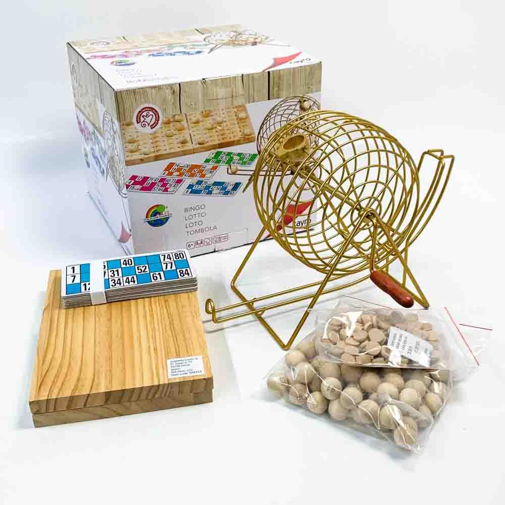 Cayro Bingo Deluxe-Modell Brettspiel ab 6 Jahren für Kinder und Erwachsene – Klappbrett, Holzkugeln, Metalltrommel – 2 bis 8 Spieler