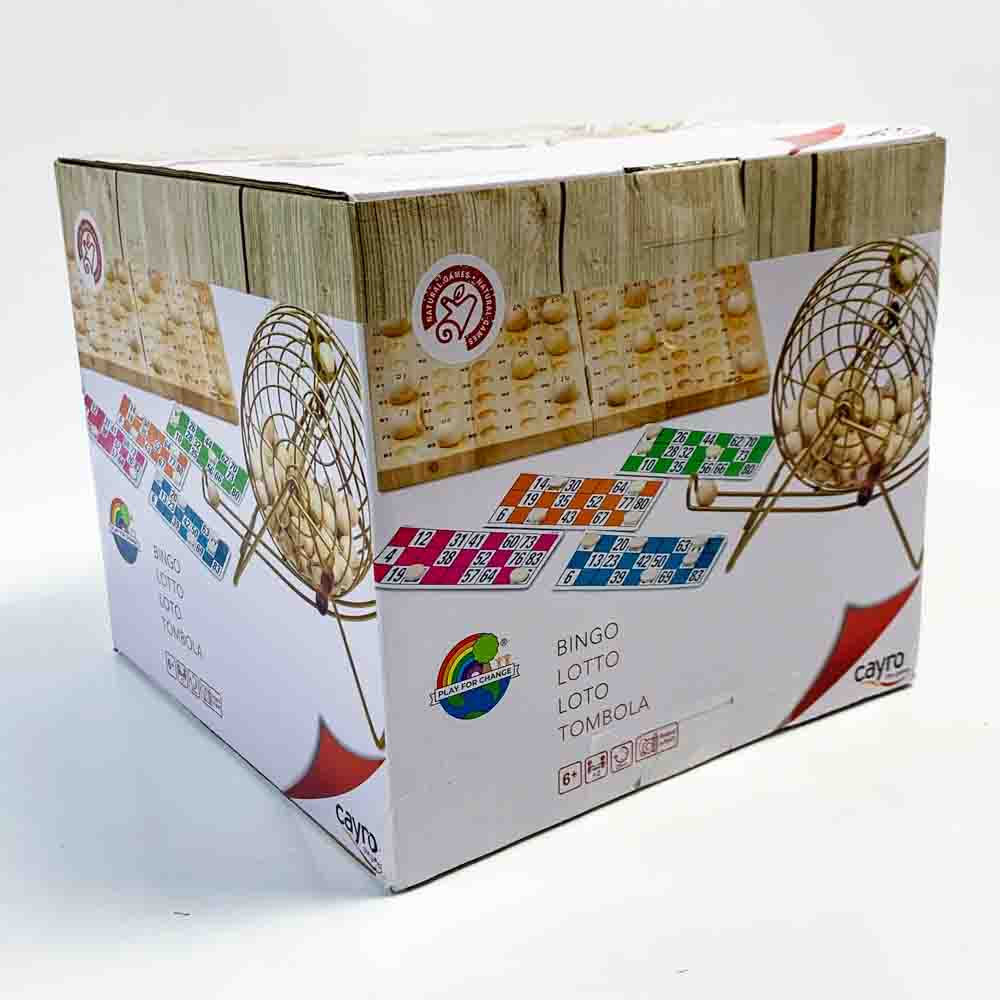 Cayro Bingo Deluxe-Modell Brettspiel ab 6 Jahren für Kinder und Erwachsene – Klappbrett, Holzkugeln, Metalltrommel – 2 bis 8 Spieler