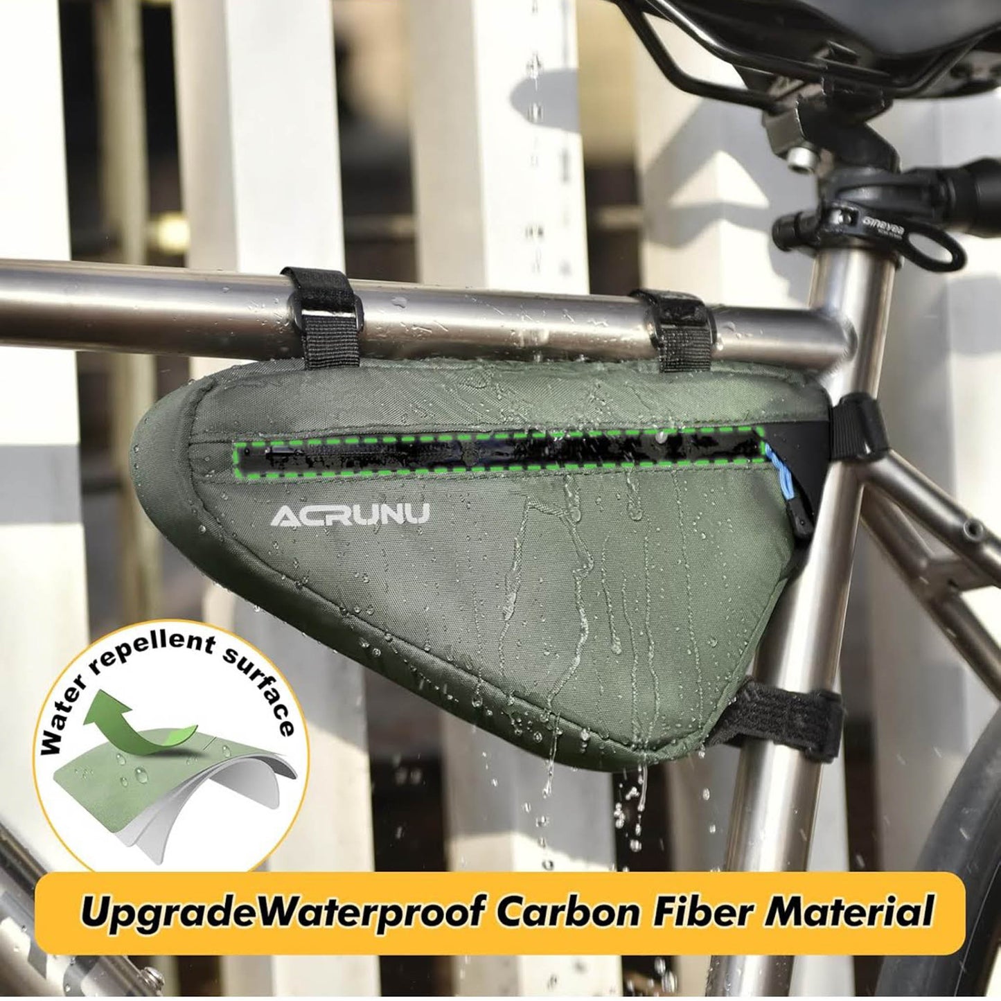 ACRUNU Dreieckstasche, 1,5L, Fahrradtasche, wasserdicht, mit Fahrradklingel, für 22-24mm Rahmen, ideal für Mountainbike und Rennrad.