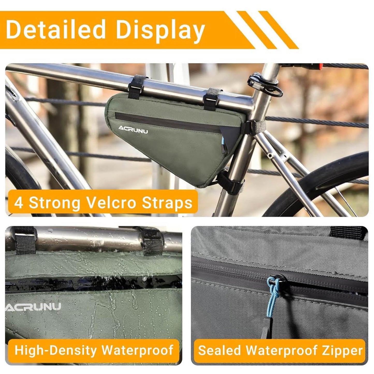 ACRUNU Dreieckstasche, 1,5L, Fahrradtasche, wasserdicht, mit Fahrradklingel, für 22-24mm Rahmen, ideal für Mountainbike und Rennrad.