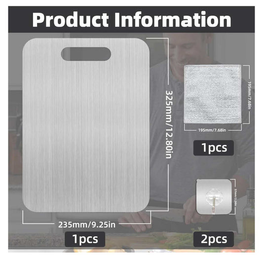 Raxfekro, Edelstahl-Schneidebrett, antibakteriell, beidseitig nutzbar, 34x23 cm