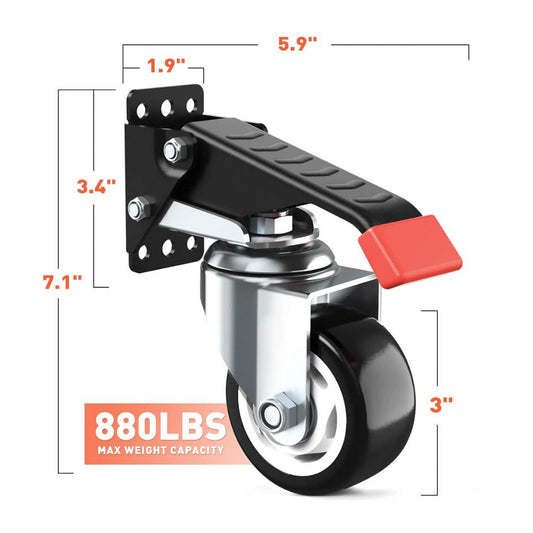 SPACEKEEPER Werkbank-Rollen Kit, 400KG, Hochleistungs-Rollroller, 3 Zoll, für Werkbänke, Maschinen, 4 Stück, Schwarz.