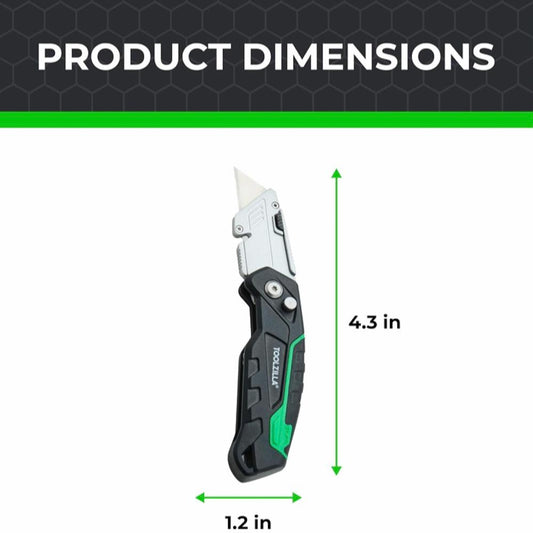 Toolzilla Universalmesser TZ-1234 Kartonschneider mit einziehbarem Griff – rasiermesserscharfe Klinge, 9 Ersatzklingen, robust und faltbar, ideal für Karton, Teppich, Seil, Gummi und Leder, perfekt für Home-Office und Camping
