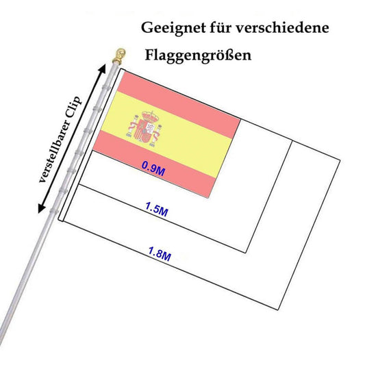 Harms Auktion, 1,8 m, Flaggenauktionskit, spanische Flagge, Aluminiumunterstützung, Edelstahlstange, für Garten, Außen- und Innenbereich.