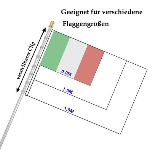 HARRMS Fahnenmast 1.8m, Aluminium Halterung, Edelstahl, strapazierfähig, ideal für Garten, Außenbereich, Dach, Wände, Hof.