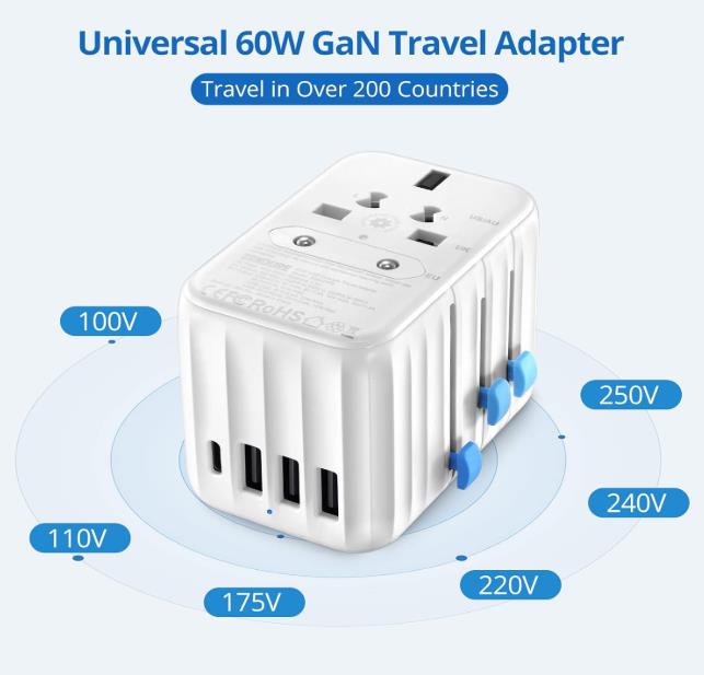 Zendure Reiseadapter 61W PD Universal USB C Fast Charge Internationales Wandladegerät AC Steckeradapter Weltweites Power Charger All in One für USA Europa UK AUS Weiß