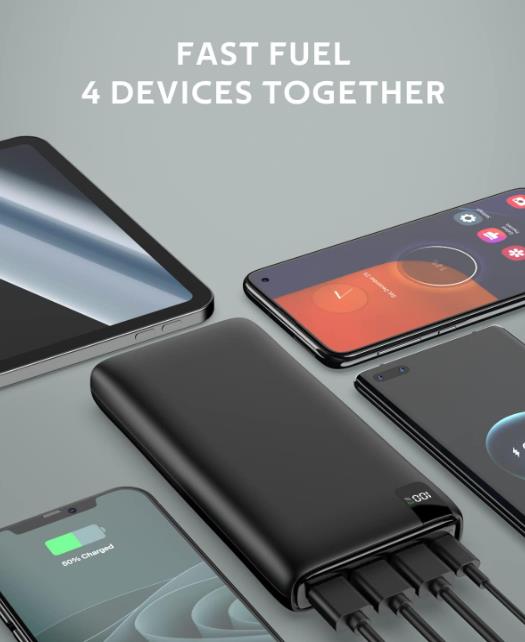 ADDTOP External Battery 26800 mAh Power Bank 22.5 W USB C PD Portable Charger with LCD Screen 4 Outputs Fast Charging for Smartphones Tablets and more