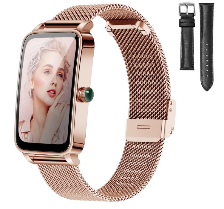 JRLinco Smart Watch for iPhone Android Phone, IP68 Model, Smartwatch Women Men, Waterproof, Blood Oxygen and Heart Rate Measurement, Sleep Monitoring, 1.45' Rectangular, Fitness Tracker with 12 Sports Modes, GOLD