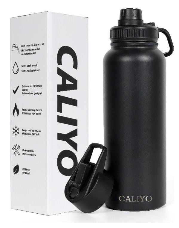 CALIYO stainless steel water bottle 1150 ml thermos flask high capacity direct drinking type straw type thermal for 6-12 hours