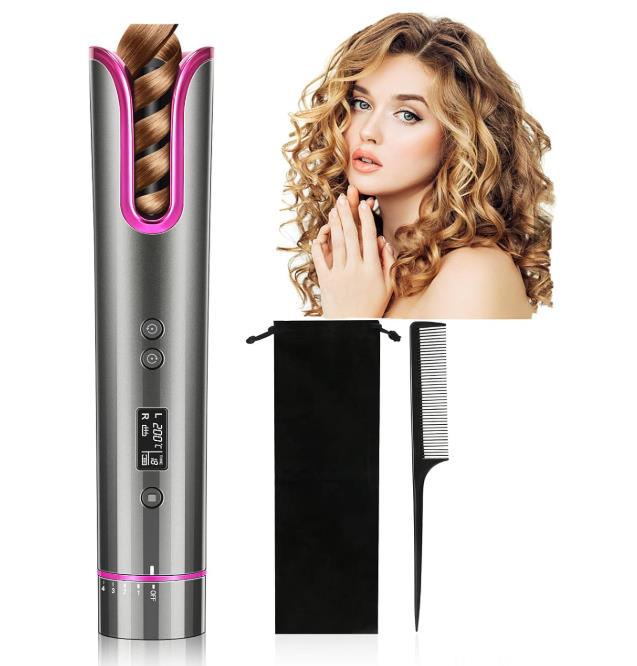 Lockenstab Automatischer Hair Curler 4 Temperatur-Einstellungen Schnurloser Tragbar Wiederaufladbar mit LCD-Temperaturanzeige und Timer