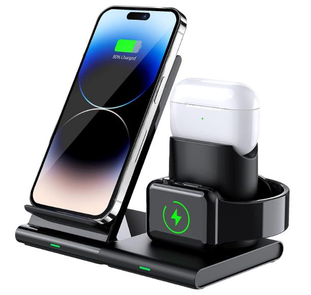 Hoidokly Kabelloses Ladegerät 3 in 1 Qi 15W Fast Wireless Charger Induktive Ladestation für iWatch und AirPods sowie iPhone 13/12 Pro Max und Galaxy S22/S21 Ultra
