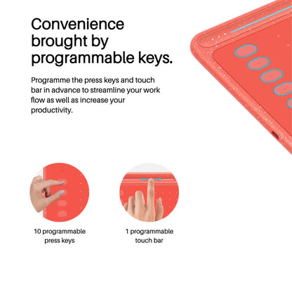 HUION HS611 Grafiktablett, Modellnr HS611, Produkttyp Grafiktablett, Merkmale kompatibel mit Windows, MacOS und Android, Farboptionen Rot/Orange