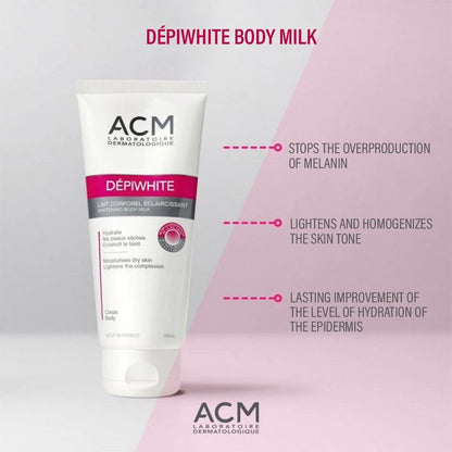 ACM Depiwhite Körpermilch, 200 ml, aufhellend, reduziert Pigmentflecken, feuchtigkeitsspendend, sanfte Pflege