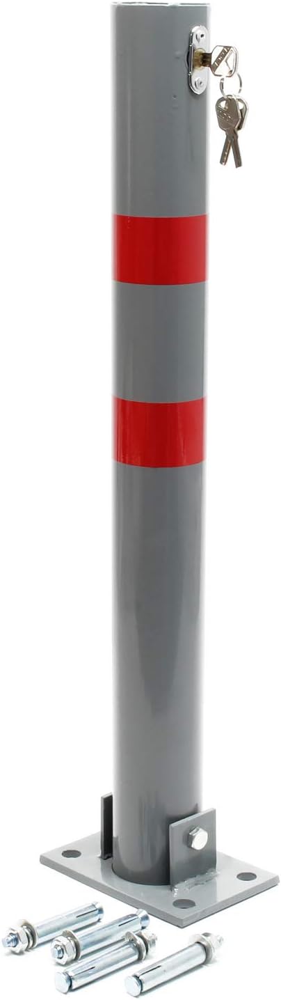 Wiltec Parkpfosten 705x75mm, klappbare Parkplatzsperre, runder Stahl-Absperrpfosten, Poller, robust, abschließbar