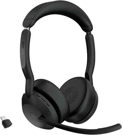 Jabra Evolve2 55, Kabelloser Stereo-Kopfhörer, Jabra Air Comfort Technologie, Geräuschunterdrückung, aktiv, kompatibel – Schwarz.