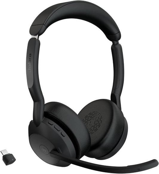 Jabra Evolve2 55, Kabelloser Stereo-Kopfhörer, Jabra Air Comfort Technologie, Geräuschunterdrückung, aktiv, kompatibel – Schwarz.