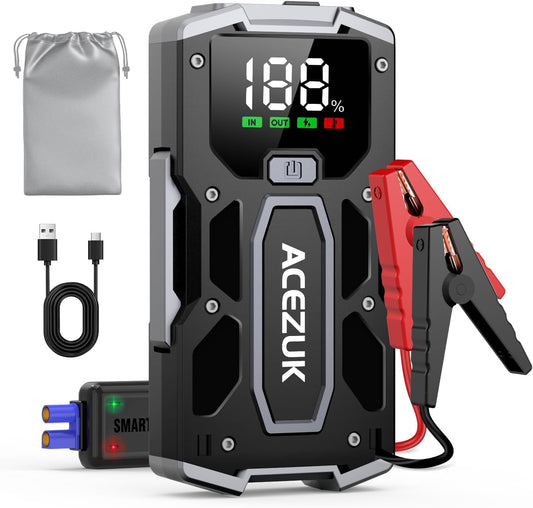 ACEZUK Starthilfe Powerbank 6000A, Auto-Starthilfe für 7,0L Benzin/5,5L Diesel, LED-Lampe, Display, tragbar
