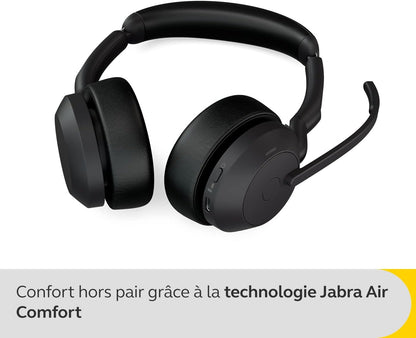 Jabra Evolve2 55, Kabelloser Stereo-Kopfhörer, Jabra Air Comfort Technologie, Geräuschunterdrückung, aktiv, kompatibel – Schwarz.